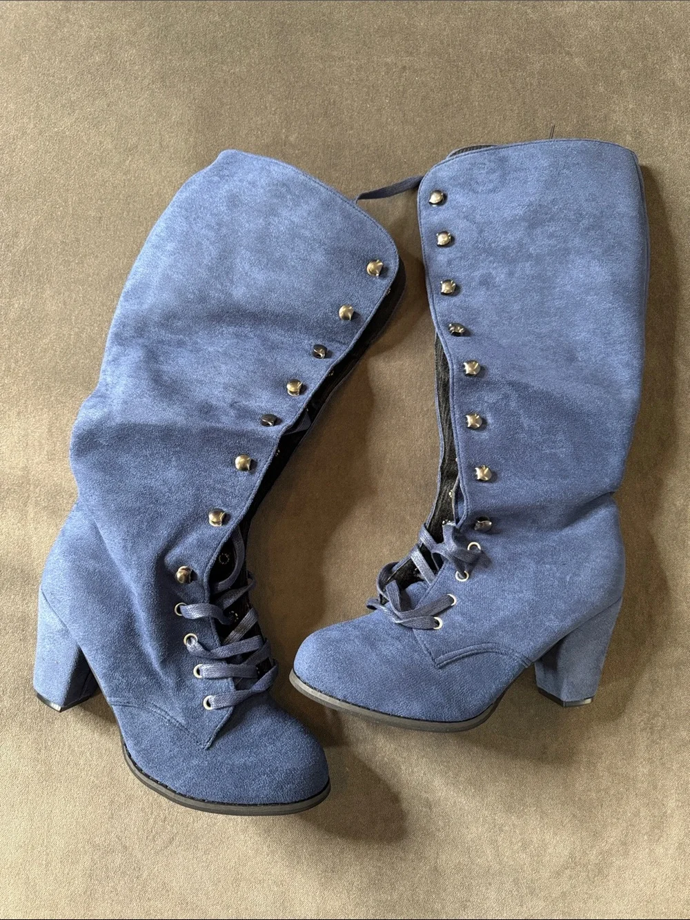 Tall Blue Faux Suede Lace-Up Women’s Boots Size 7 (38) NEW